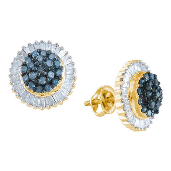 10K Yellow Gold Round Blue Color Enhanced Diamond Cluster Earrings 1.00 Cttw - Gold Americas