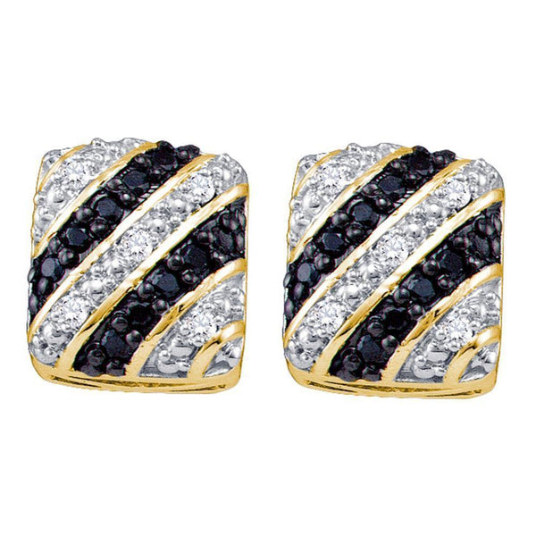 10k Yellow Gold Black Color Enhanced Diamond Striped Square Cluster Stud Earrings 1/3 Cttw - Gold Americas