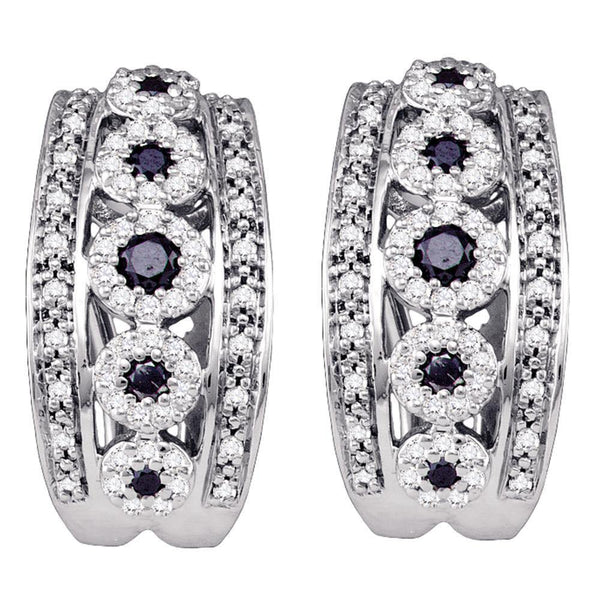 10k White Gold Black Color Enhanced Diamond Unique French-clip Cuff Earrings 3/4 Cttw - Gold Americas
