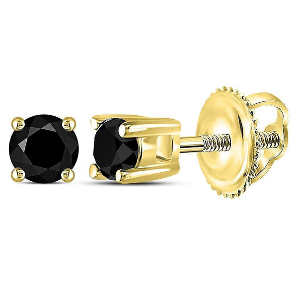 14K Yellow Gold Round Black Color Enhanced Diamond Solitaire Earrings 1/4 Cttw - Gold Americas