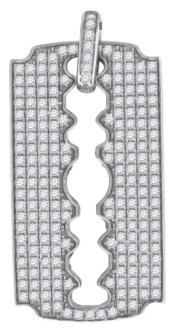 Sterling Silver Mens Round Cubic Zirconia CZ Blade Charm Pendant, Pendants, Silverine, Jawa Jewelers