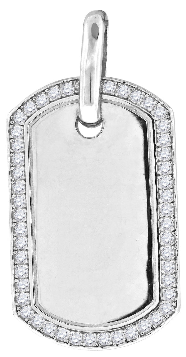 Sterling Silver Mens Round Cubic Zirconia CZ Dog Tag Charm Pendant, Pendants, Silverine, Jawa Jewelers