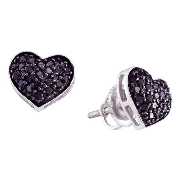 14k White Gold Black Color Enhanced Diamond Pave Cluster Screwback Stud Heart Earrings 3/8 Cttw - Gold Americas