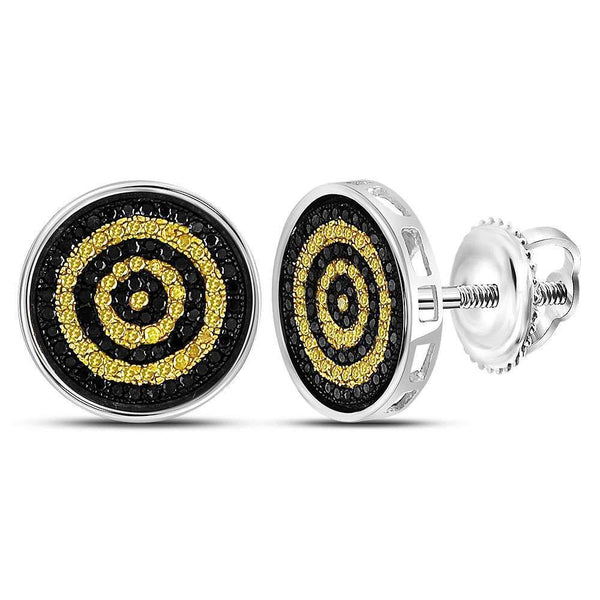 Sterling Silver Mens Round Yellow Black Color Enhanced Diamond Circle Stud Earrings 1/2 Cttw - Gold Americas