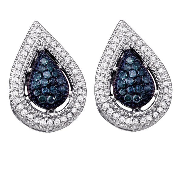 10K White Gold Round Blue Color Enhanced Diamond Teardrop Cluster Earrings 3/8 Cttw - Gold Americas