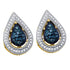10K Yellow Gold Round Blue Color Enhanced Diamond Teardrop Cluster Earrings 3/8 Cttw - Gold Americas