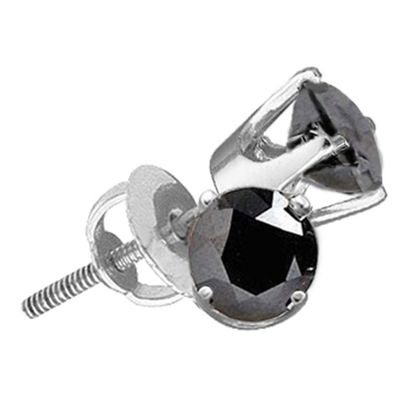 14K White Gold Round Black Color Enhanced Diamond Solitaire Earrings 3/4 Cttw - Gold Americas
