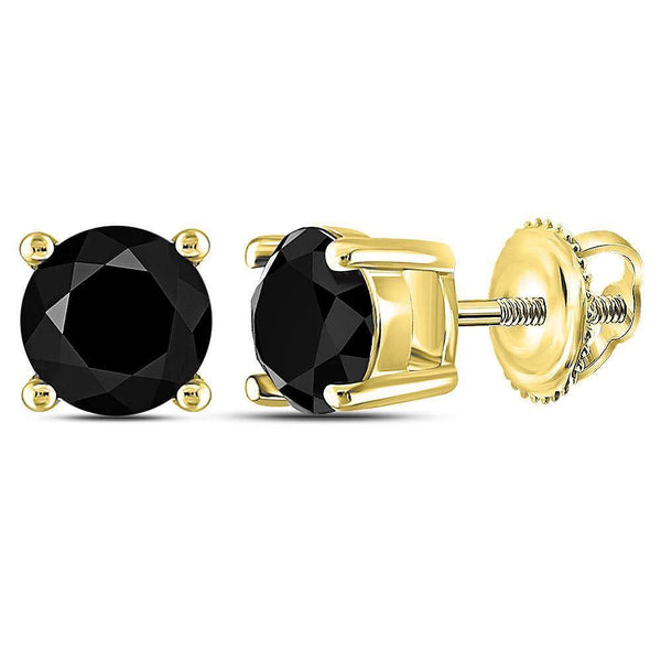 14K Yellow Gold Round Black Color Enhanced Diamond Solitaire Screwback Stud Earrings 1-1/2 Cttw - Gold Americas