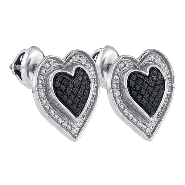 Sterling Silver Round Black Color Enhanced Diamond Outline Heart Screwback Earrings 1/3 Cttw - Gold Americas