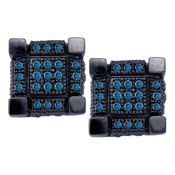 10K White Black-tone Gold Mens Round Blue Color Enhanced Diamond 3D Cube Square Cluster Earrings 1/3 Cttw - Gold Americas