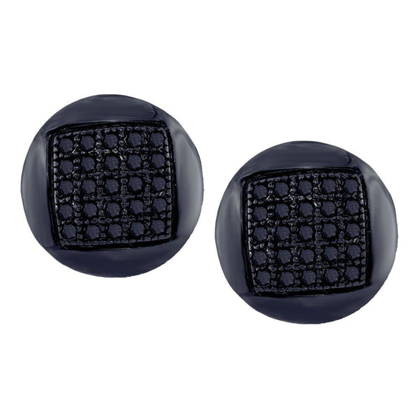 10K White Gold Mens Round Black Color Enhanced Diamond Circle Cluster Stud Earrings 1/6 Cttw - Gold Americas