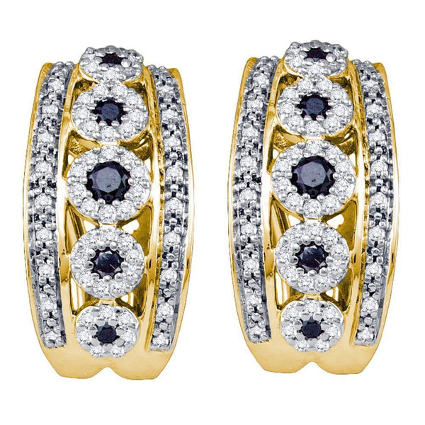 10k Yellow Gold Black Color Enhanced Diamond CocKail Omega-back Luxury Hoop Earrings 3/4 Cttw - Gold Americas