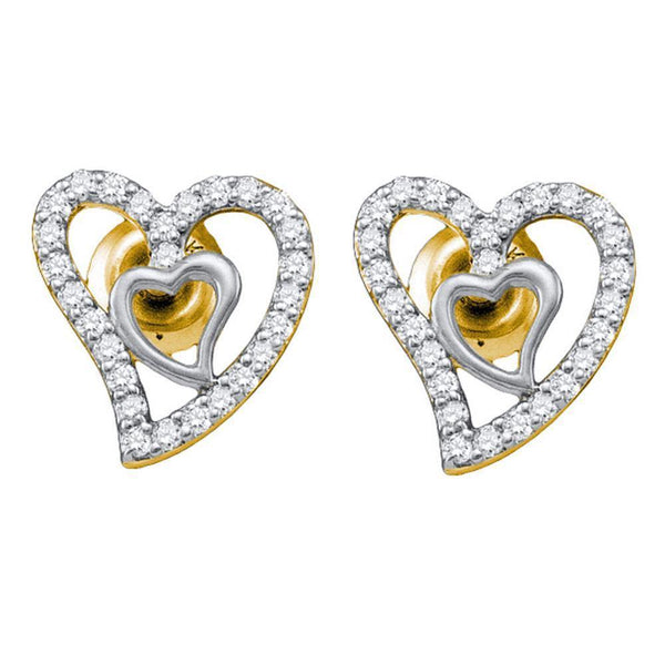 10K Yellow Gold Round Diamond Heart Earrings 1/5 Cttw - Gold Americas