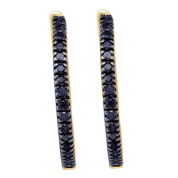 Yellow-tone Sterling Silver Round Black Color Enhanced Diamond Single Row Hoop Earrings 1/2 Cttw - Gold Americas