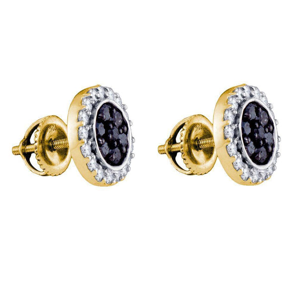 10K Yellow Gold Round Black Color Enhanced Diamond Circle Frame Cluster Earrings 1.00 Cttw - Gold Americas