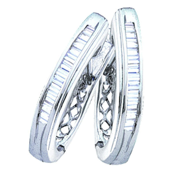 Sterling Silver Baguette Diamond Channel-set Oblong Hoop Earrings 1/4 Cttw - Gold Americas