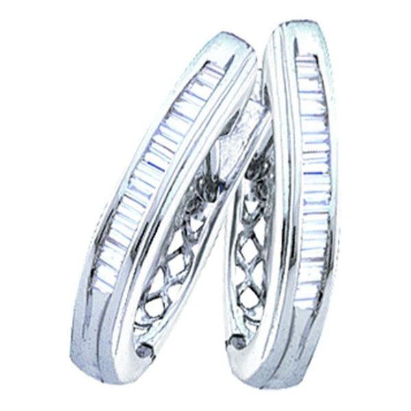 Sterling Silver Baguette Diamond Hoop Earrings 3/8 Cttw - Gold Americas