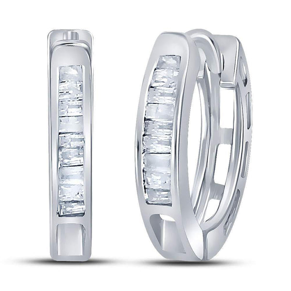 Sterling Silver Baguette Diamond Huggie Earrings 1/8 Cttw - Gold Americas