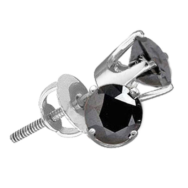 Sterling Silver Round Black Color Enhanced Diamond Solitaire Earrings 1/10 Cttw - Gold Americas