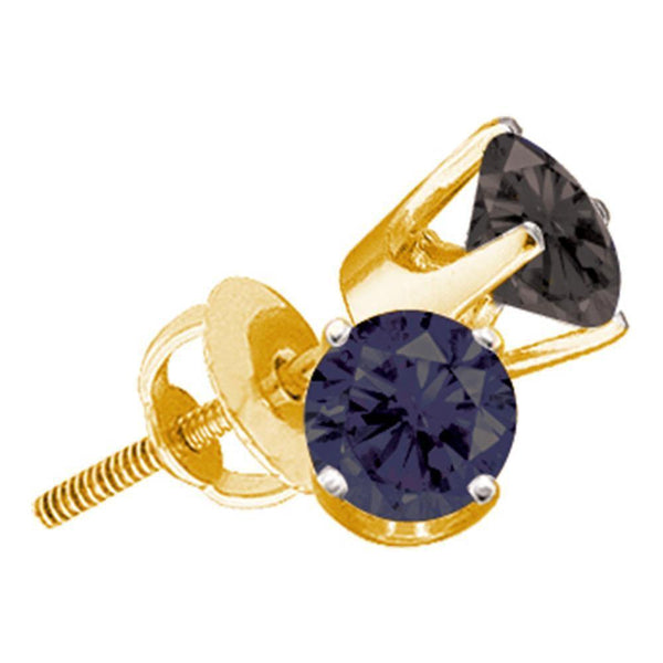 Yellow-tone Sterling Silver Unisex Round Black Color Enhanced Diamond Solitaire Earrings 1/6 Cttw - Gold Americas