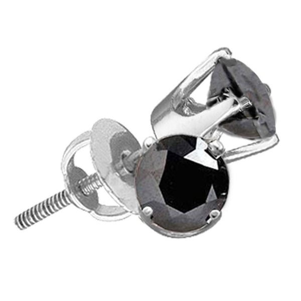 Sterling Silver Unisex Round Black Color Enhanced Diamond Solitaire Earrings 1/6 Cttw - Gold Americas