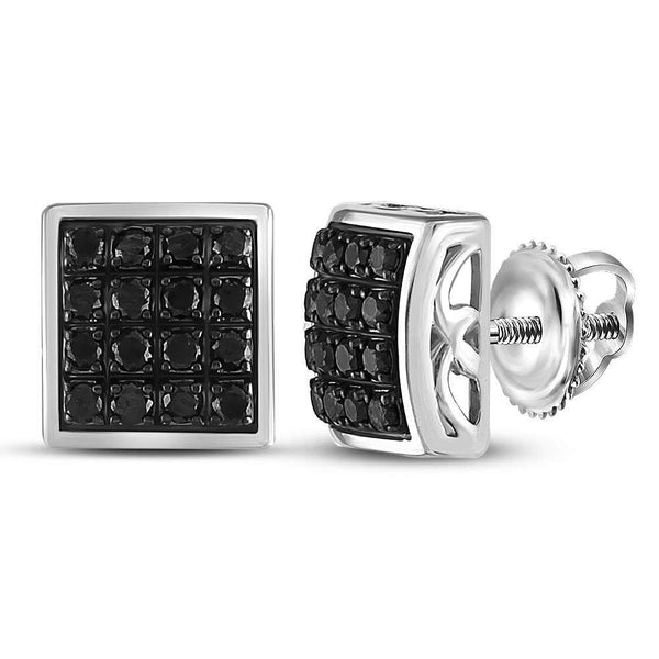 Sterling Silver Mens Round Black Color Enhanced Diamond Square Cluster Earrings 3/4 Cttw - Gold Americas