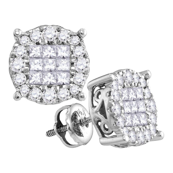 14K White Gold Princess Diamond Soleil Cluster Earrings 1.00 Cttw - Gold Americas