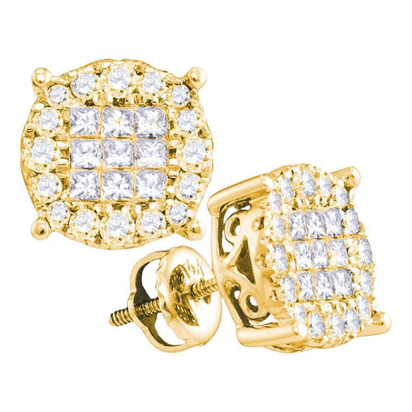 14K Yellow Gold Princess Diamond Soleil Cluster Earrings 1.00 Cttw - Gold Americas