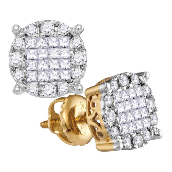 14K Yellow Gold Princess Diamond Soleil Cluster Earrings 1/2 Cttw - Gold Americas