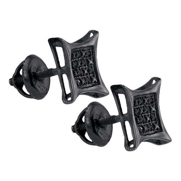Sterling Silver Unisex Round Black Color Enhanced Diamond Kite Square Cluster Stud Earrings 1/20 Cttw - Gold Americas