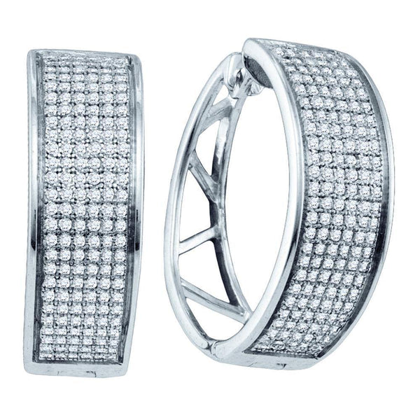Sterling Silver Round Diamond Hoop Earrings 7/8 Cttw - Gold Americas