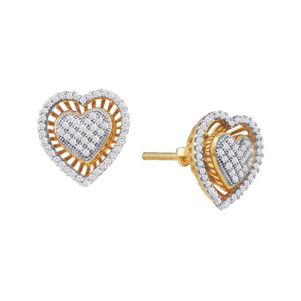 10K Yellow Gold Round Diamond Heart Cluster Stud Earrings 1/3 Cttw - Gold Americas