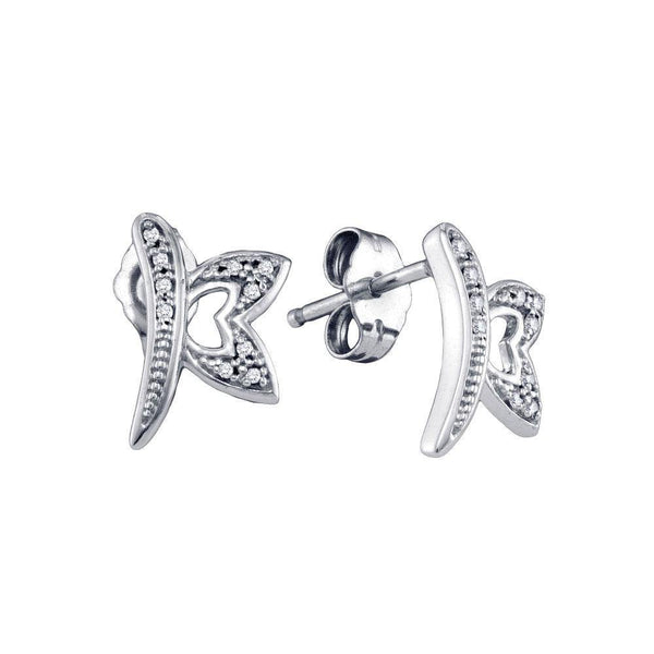 10K White Gold Round Diamond Butterfly Bug Earrings 1/20 Cttw - Gold Americas
