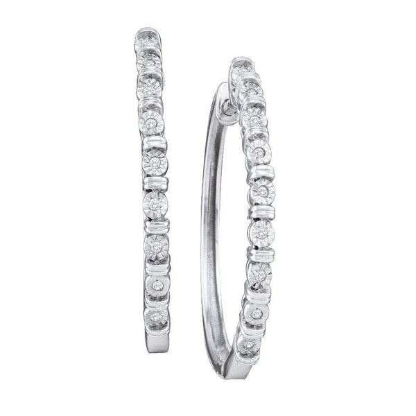 10K White Gold Round Diamond Single Row Hoop Earrings 1/20 Cttw - Gold Americas