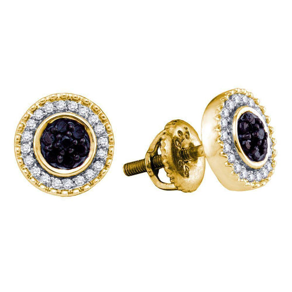 Yellow-tone Sterling Silver Round Black Color Enhanced Diamond Circle Frame Cluster Earrings 1/4 Cttw - Gold Americas