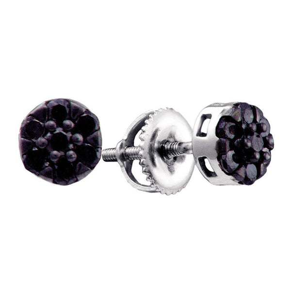 10K White Gold Round Black Color Enhanced Diamond Cluster Screwback Earrings 3/8 Cttw - Gold Americas