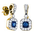 10K Yellow Gold Round Blue Color Enhanced Diamond Square Dangle Screwback Earrings 5/8 Cttw - Gold Americas