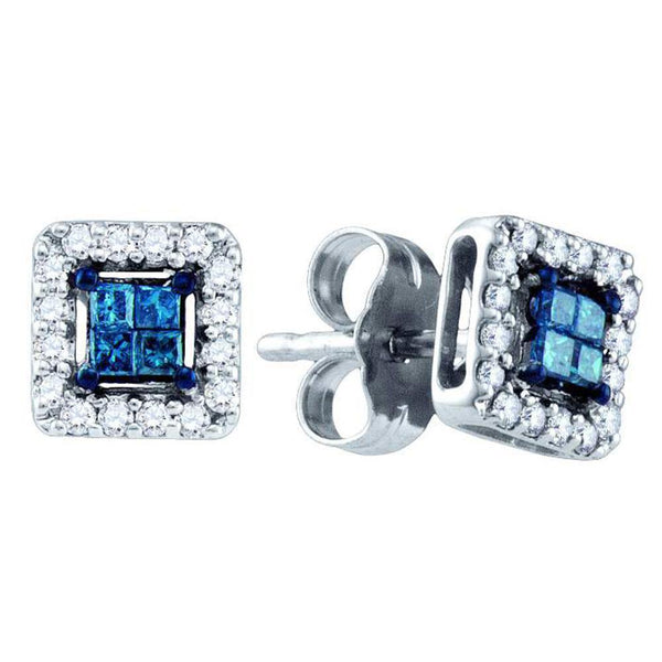 10K White Gold Princess Blue Color Enhanced Diamond Stud Earrings 1/4 Cttw - Gold Americas