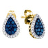 10K Yellow Gold Round Blue Color Enhanced Diamond Teardrop Cluster Earrings 1/2 Cttw - Gold Americas