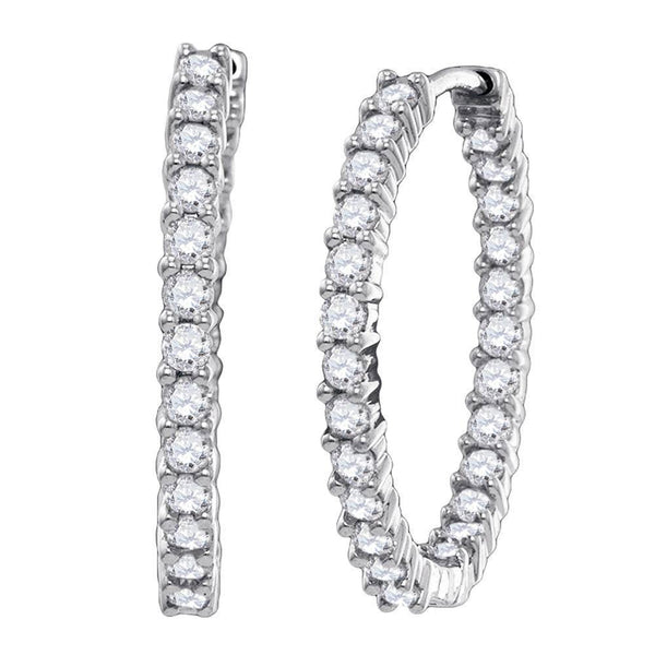 14K White Gold Round Diamond Inside Outside Hoop Earrings 3.00 Cttw - Gold Americas