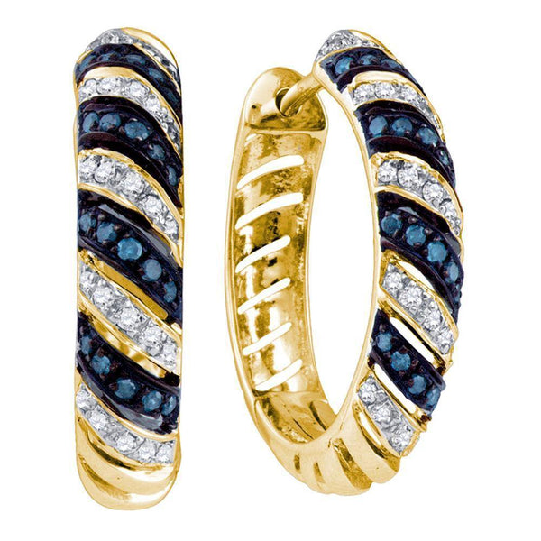 10K Yellow Gold Round Blue Color Enhanced Diamond Hoop Earrings 1/2 Cttw - Gold Americas