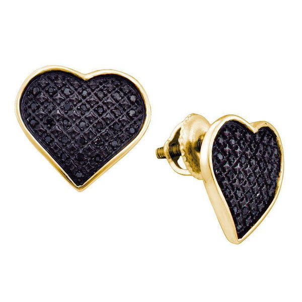 Yellow-tone Sterling Silver Round Black Color Enhanced Diamond Heart Earrings 1/4 Cttw - Gold Americas