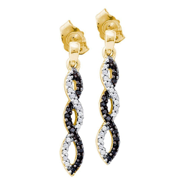 14K Yellow Gold Round Black Color Enhanced Diamond Infinity Dangle Earrings 1/6 Cttw - Gold Americas