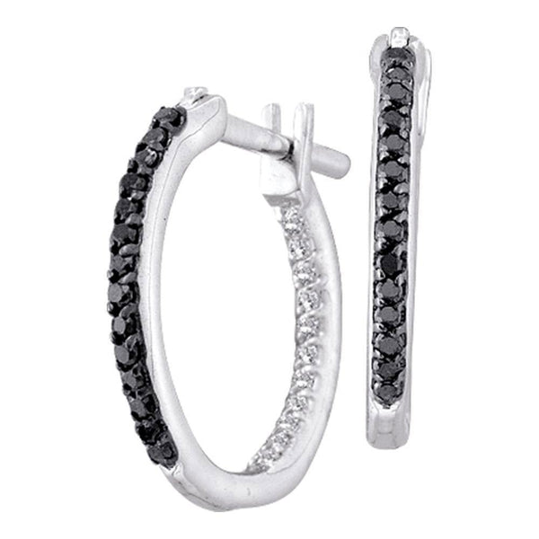 10K White Gold Round Black Color Enhanced Diamond Hoop Earrings 1/4 Cttw - Gold Americas