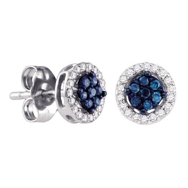 14k White Gold Round Blue Color Enhanced Diamond Cluster Stud Screwback Earrings 1/4 Cttw - Gold Americas