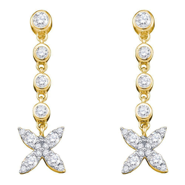 10K Yellow Gold Round Diamond Flower Cluster Dangle Earrings 3/4 Cttw - Gold Americas
