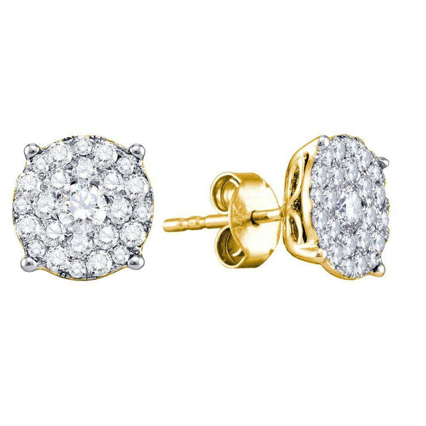 14K Yellow Gold Round Diamond Cluster Earrings 1/2 Cttw - Gold Americas