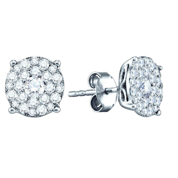 14K White Gold Round Diamond Cluster Earrings 1/2 Cttw - Gold Americas