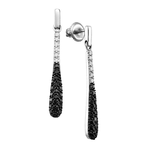10k White Gold Black Color Enhanced Diamond Stick Dangle Screwback Stud Earrings 3/4 Cttw - Gold Americas