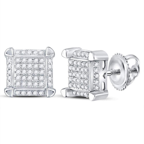 10K White Gold Mens Round Diamond Square Cluster Stud Earrings 1/6 Cttw - Gold Americas